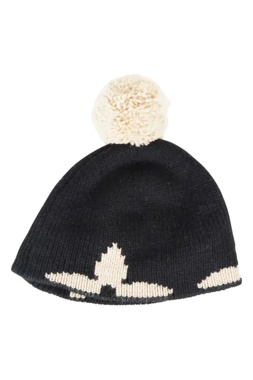 Louis Vuitton black/beige floral patterned wool knit pom beanie hat