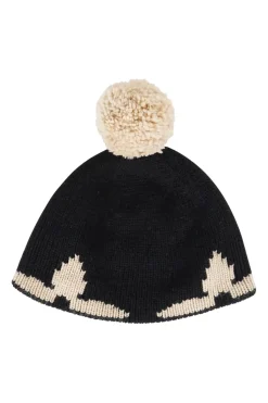 Louis Vuitton black/beige floral patterned wool knit pom beanie hat
