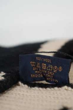 Louis Vuitton black/beige floral patterned wool knit pom beanie hat