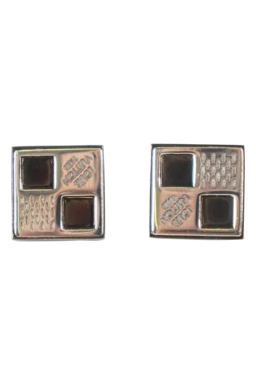 Louis Vuitton black/silver square cufflinks with case