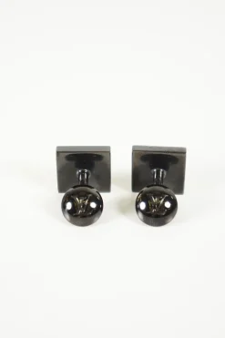Louis Vuitton black/silver square cufflinks with case
