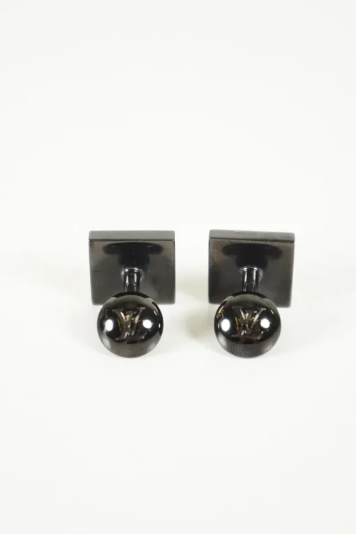 Louis Vuitton black/silver square cufflinks with case