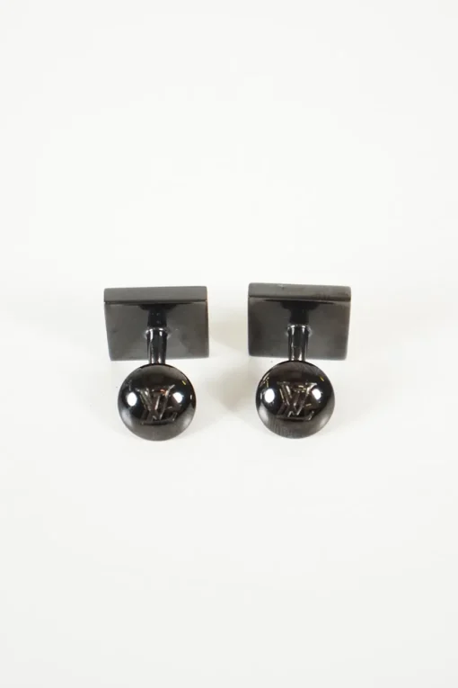 Louis Vuitton black/silver square cufflinks with case