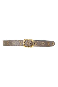 Louis Vuitton brown monogram canvas belt with gold tone buckle