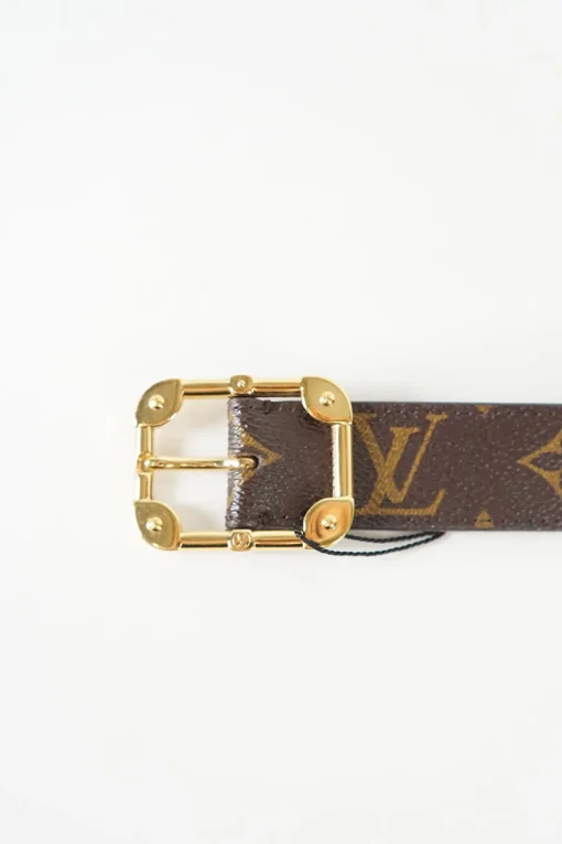 Louis Vuitton brown monogram canvas belt with gold tone buckle