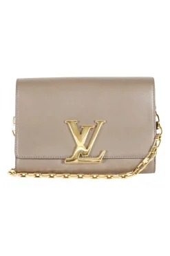 Louis Vuitton grey Chain Louise GM leather crossbody bag with gold tone hardware