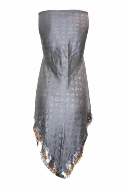 Louis Vuitton grey The Party monogram triangle silk/wool shawl with sequin and fringes