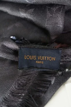 Louis Vuitton grey The Party monogram triangle silk/wool shawl with sequin and fringes