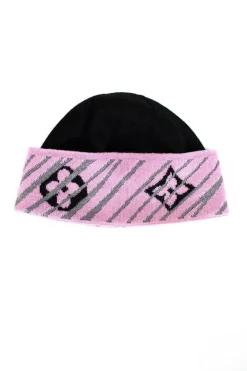 Louis Vuitton wool hat in black with pink and silver turn up and monogram signature