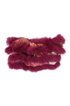Magenta fox fur-trimmed silk infinity scarf