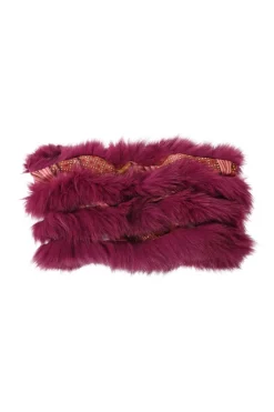 Magenta fox fur-trimmed silk infinity scarf