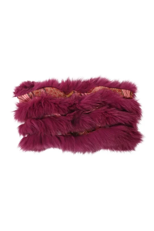 Magenta fox fur-trimmed silk infinity scarf