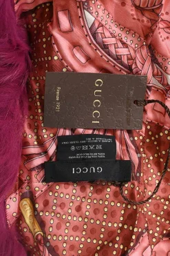 Magenta fox fur-trimmed silk infinity scarf