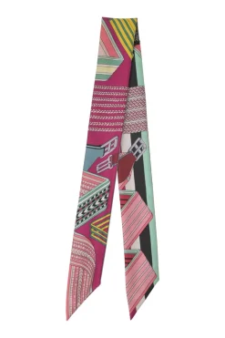 Magenta silk 'Sangles en Zig Zag' print Twilly scarf featuring original artwork by Virginie Jamin