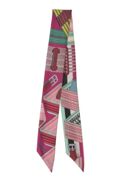 Magenta silk 'Sangles en Zig Zag' print Twilly scarf featuring original artwork by Virginie Jamin