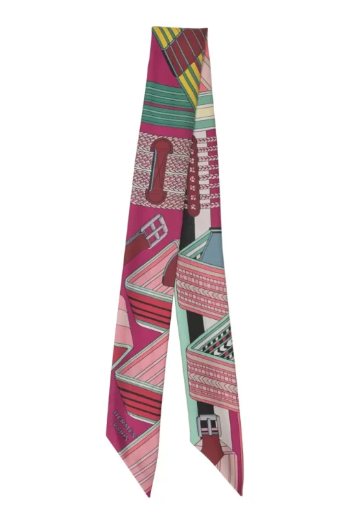Magenta silk 'Sangles en Zig Zag' print Twilly scarf featuring original artwork by Virginie Jamin