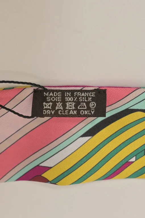 Magenta silk 'Sangles en Zig Zag' print Twilly scarf featuring original artwork by Virginie Jamin