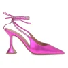 Magenta strass-embellished foiled lambskin Karma pointed-toe slingback pumps with ankle wrap tie fastening and sculpted Martini heels