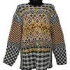 Maille brown and black mixed-media patchwork knit drop-shoulder oversized turtleneck sweater featuring decorative button appliqué