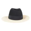 Maison Michel black wool crown and grosgrain ribbon with beige straw brim hat