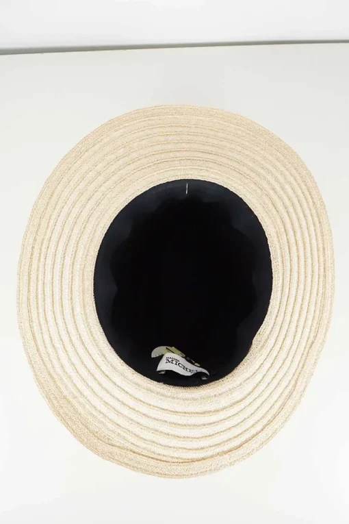 Maison Michel black wool crown and grosgrain ribbon with beige straw brim hat