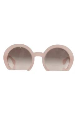 Matte baby pink plastic circular frame with straight bottom sunglasses