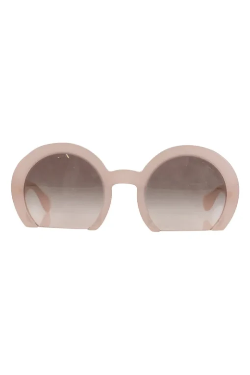 Matte baby pink plastic circular frame with straight bottom sunglasses