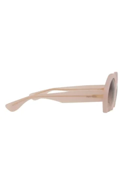 Matte baby pink plastic circular frame with straight bottom sunglasses