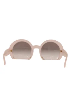 Matte baby pink plastic circular frame with straight bottom sunglasses