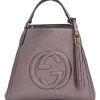 Mauve grained calfskin Soho convertible shoulder bag with tassel tag