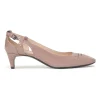 Mauve patent leather cutout slingback court pumps with chiseled square toe and buckle strap fastening