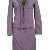 Mauve virgin wool single breasted tailored jacket and pull-on slit-back slip skirt suit set