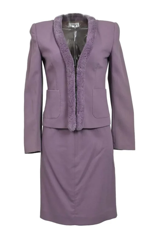 Mauve virgin wool single breasted tailored jacket and pull-on slit-back slip skirt suit set