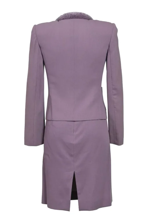 Mauve virgin wool single breasted tailored jacket and pull-on slit-back slip skirt suit set