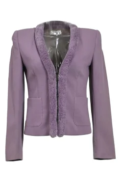 Mauve virgin wool single breasted tailored jacket and pull-on slit-back slip skirt suit set