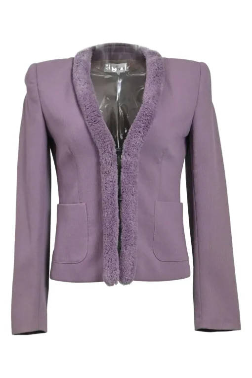 Mauve virgin wool single breasted tailored jacket and pull-on slit-back slip skirt suit set