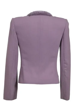 Mauve virgin wool single breasted tailored jacket and pull-on slit-back slip skirt suit set