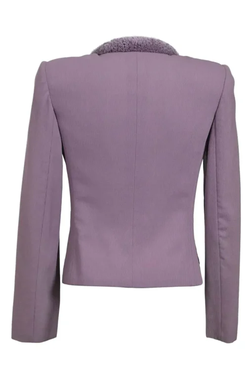 Mauve virgin wool single breasted tailored jacket and pull-on slit-back slip skirt suit set
