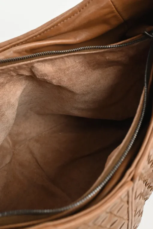Medium Brown Intrecciato Leather Hobo Shoulder Bag