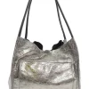 Medium Metallic Silver Leather Tote Bag