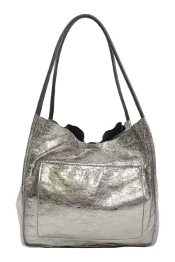 Medium Metallic Silver Leather Tote Bag