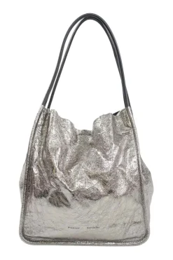 Medium Metallic Silver Leather Tote Bag