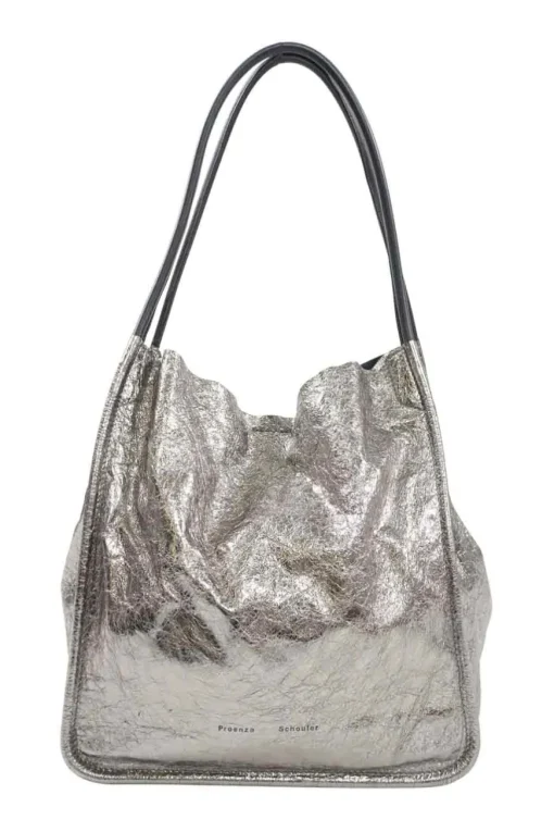 Medium Metallic Silver Leather Tote Bag