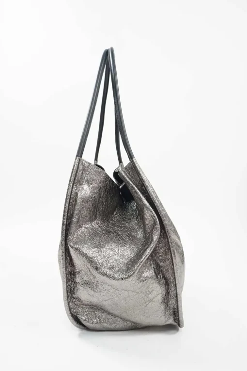 Medium Metallic Silver Leather Tote Bag