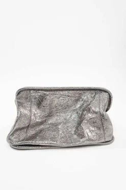 Medium Metallic Silver Leather Tote Bag