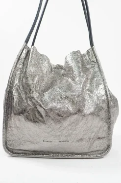 Medium Metallic Silver Leather Tote Bag