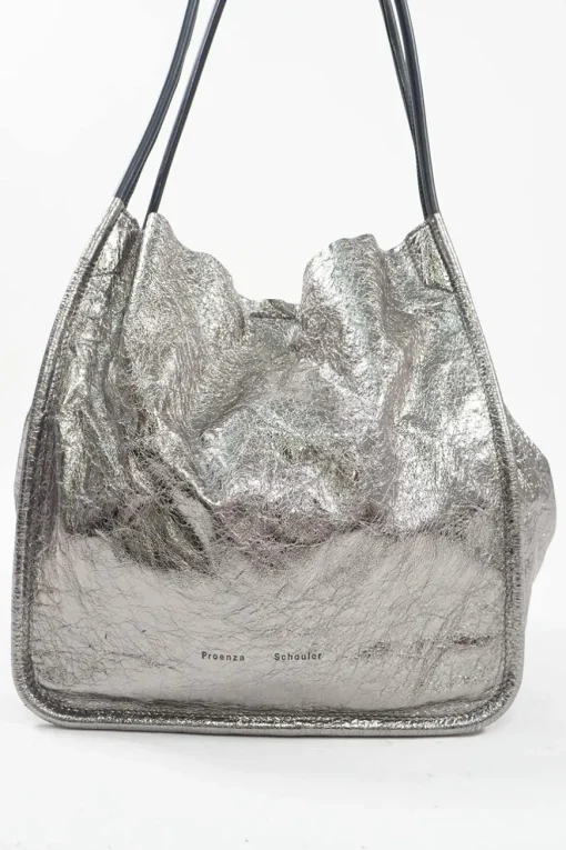 Medium Metallic Silver Leather Tote Bag