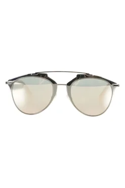 Metal frame sunglasses with top bar in anthracite with pink temples and mirror lenses