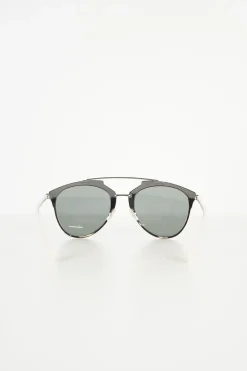 Metal frame sunglasses with top bar in anthracite with pink temples and mirror lenses