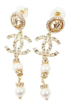 Metal Glass Strass Pearly White Crystal Earrings